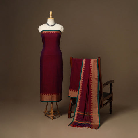 Maroon - 3pc cotton unstitched dharwad dress material