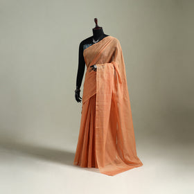 Peach - Nazaakat Kota Doria Cotton Plain Saree with Blouse & Jewellery Set 135