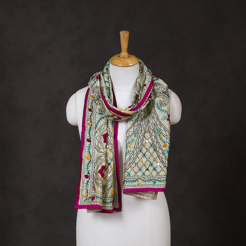 Purple - ranihati chanderi silk hand embroidered stole 16