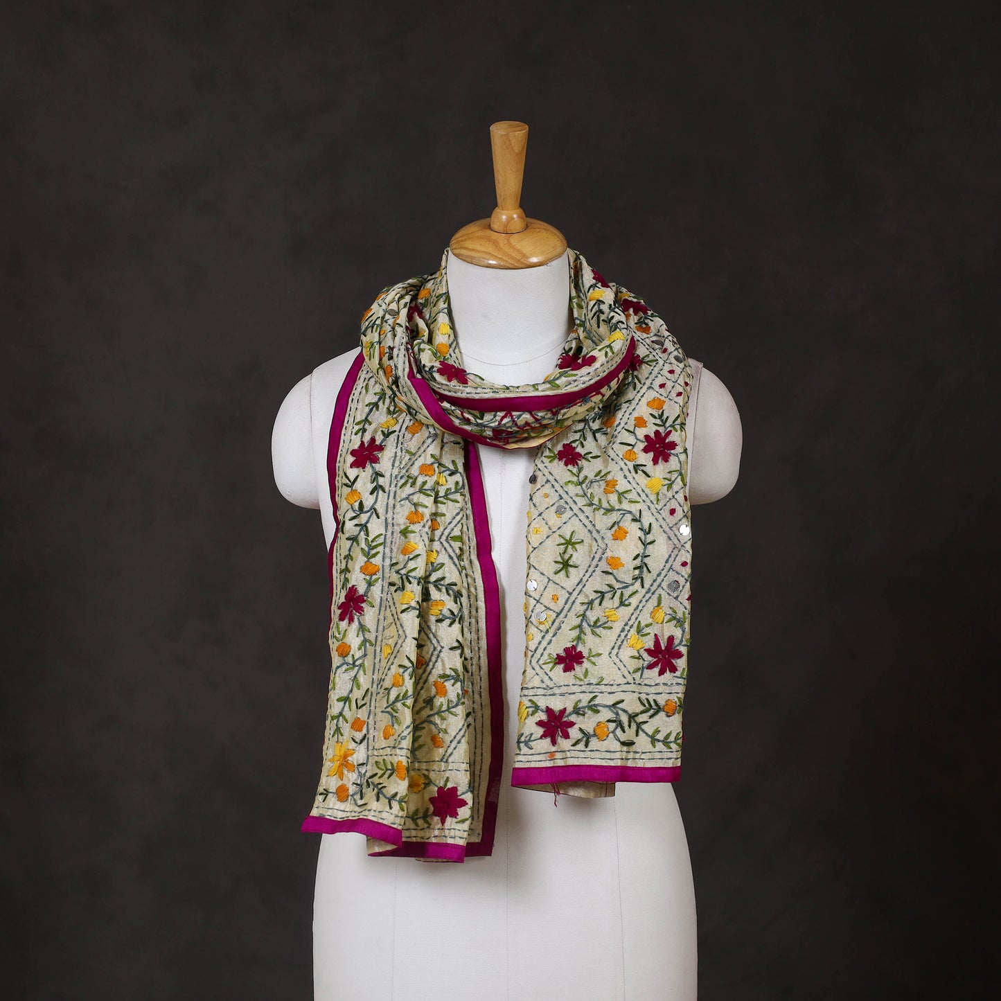 Purple Ranihati Chanderi Silk Hand Embroidered Stole