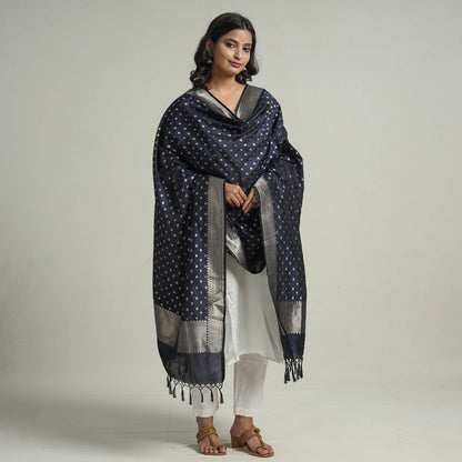 Blue - Banarasi Semi Silk Zari Jaal Dupatta with Tassels 40