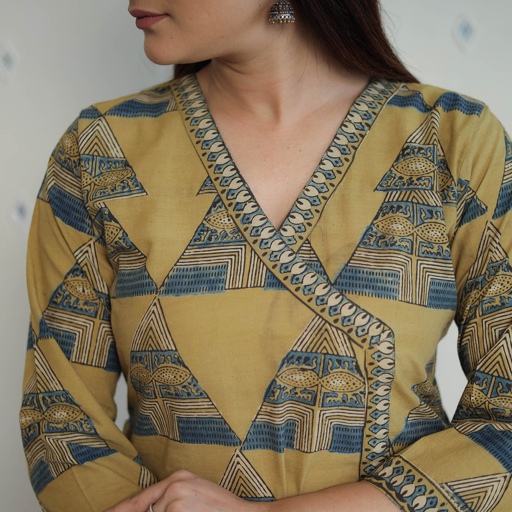 Yellow - Block Printed Cotton Straight Ajrakh Kurta 35