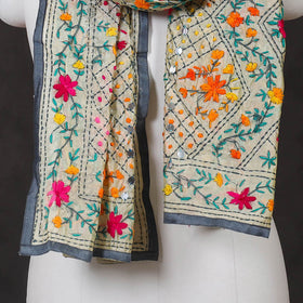Grey Ranihati Chanderi Silk Hand Embroidered Stole