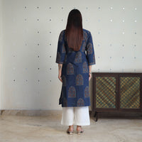 Blue - Block Printed Cotton Straight Ajrakh Kurta 33