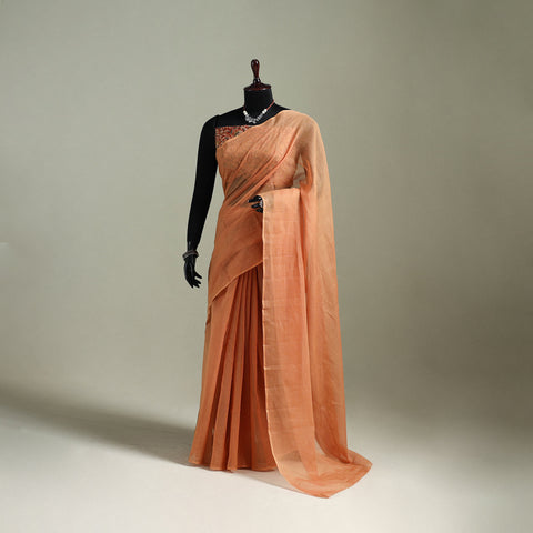 Peach - Nazaakat Kota Doria Cotton Plain Saree with Blouse & Jewellery Set 136
