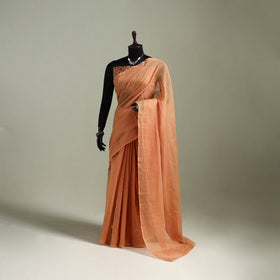 Peach - Nazaakat Kota Doria Cotton Plain Saree with Blouse & Jewellery Set 136