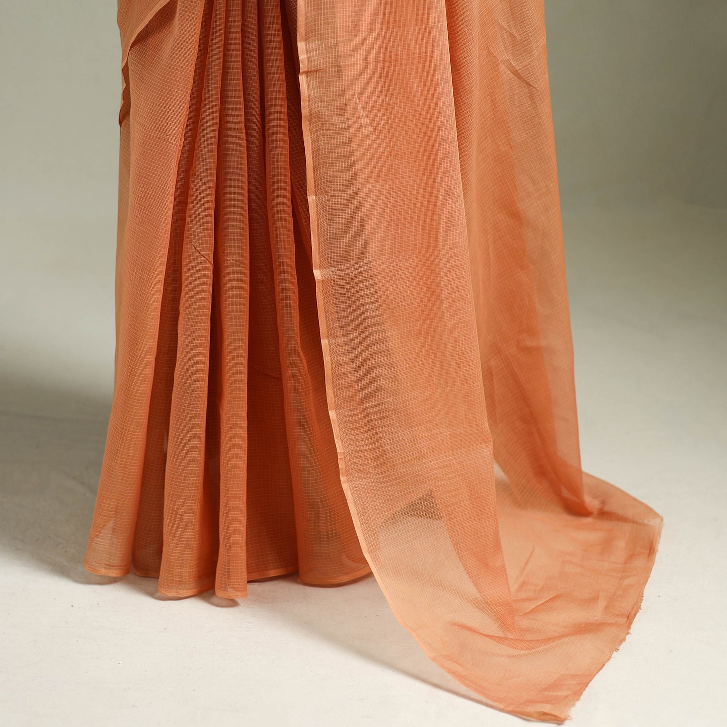 Peach - Nazaakat Kota Doria Cotton Plain Saree with Blouse & Jewellery Set 136