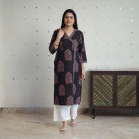 Black - Block Printed Cotton Straight Ajrakh Kurta 36