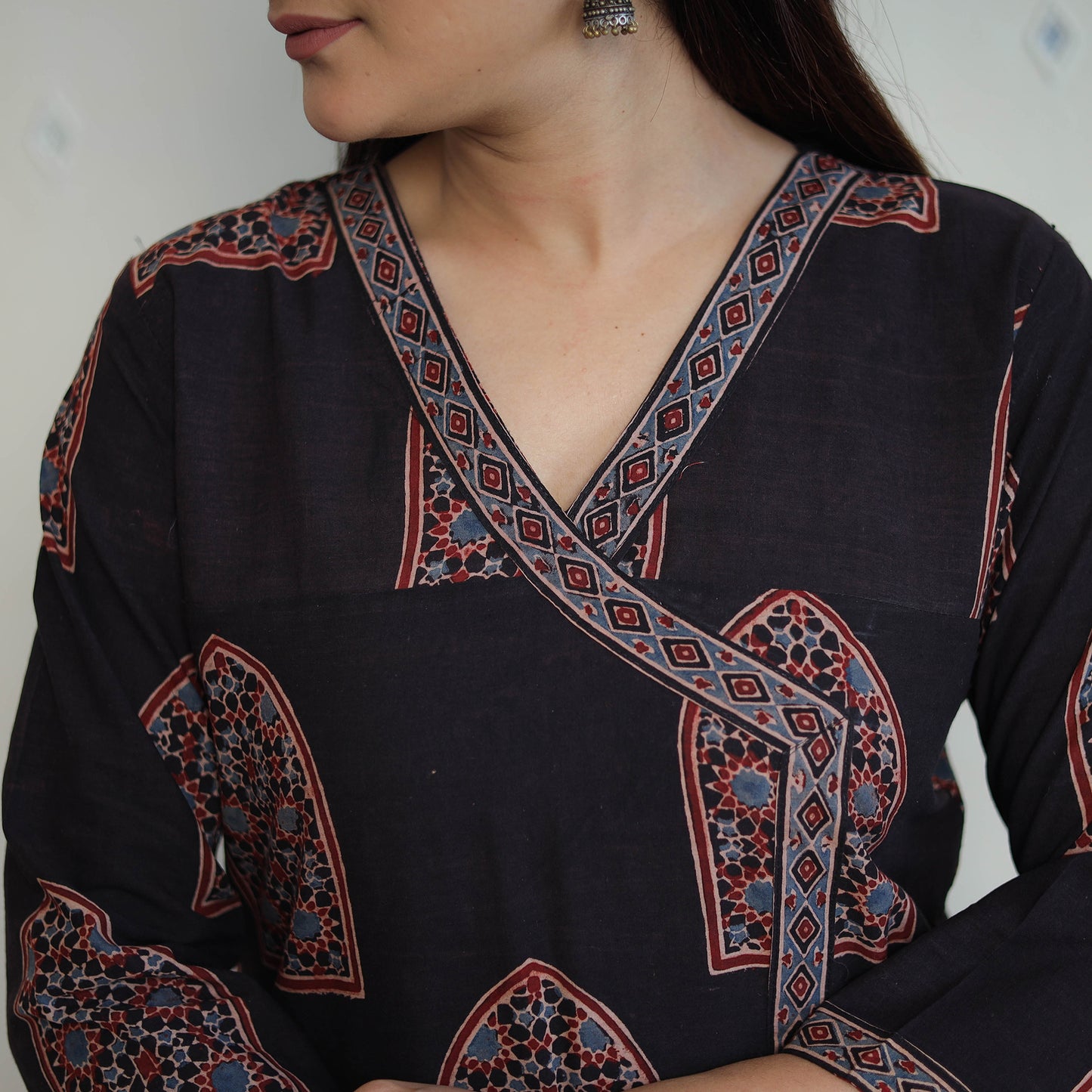 Black - Block Printed Cotton Straight Ajrakh Kurta 36