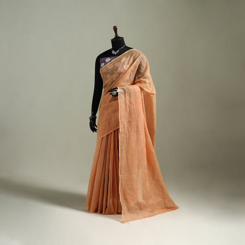 Peach - Nazaakat Kota Doria Cotton Plain Saree with Blouse & Jewellery Set 137