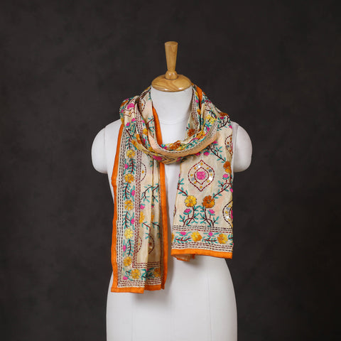 Orange Ranihati Chanderi Silk Hand Embroidered Stole