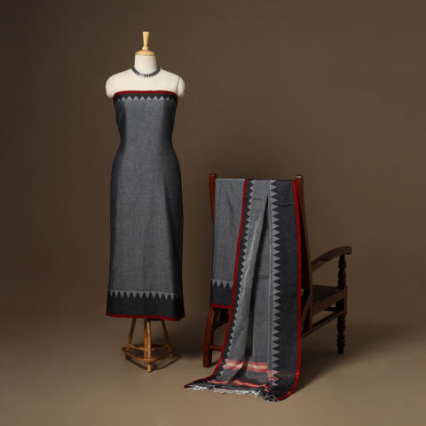 Grey - 3pc Cotton Unstitched Dharwad Dress Material 12
