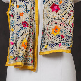 Yellow Ranihati Chanderi Silk Hand Embroidered Stole