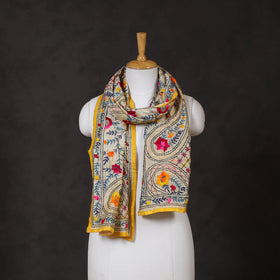 Yellow Ranihati Chanderi Silk Hand Embroidered Stole