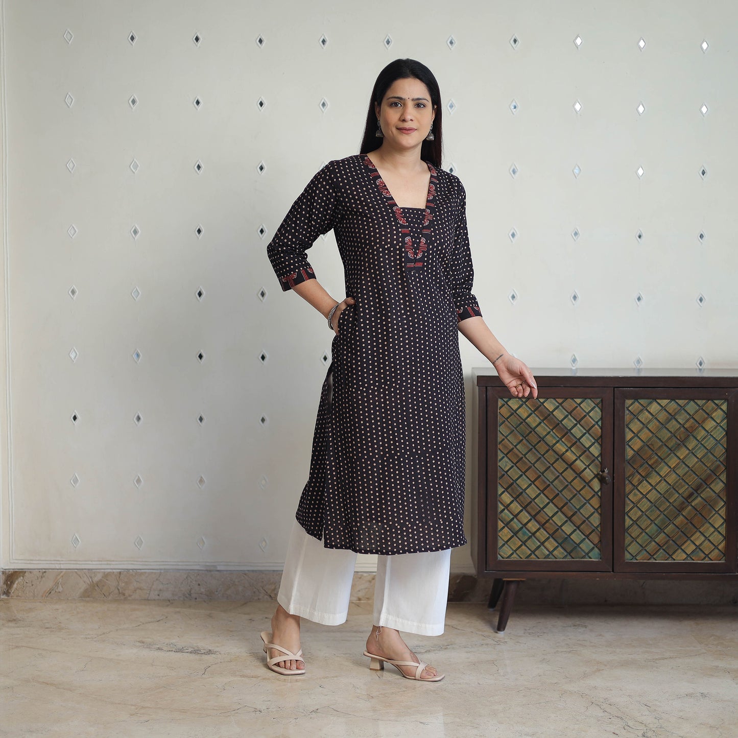 Black - Block Printed Cotton Straight Ajrakh Kurta 31