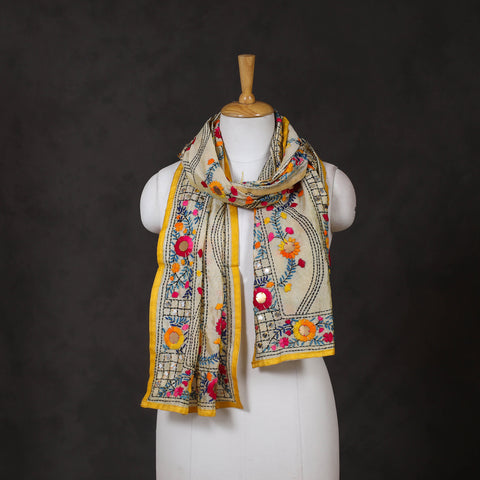 Yellow Ranihati Chanderi Silk Hand Embroidered Stole
