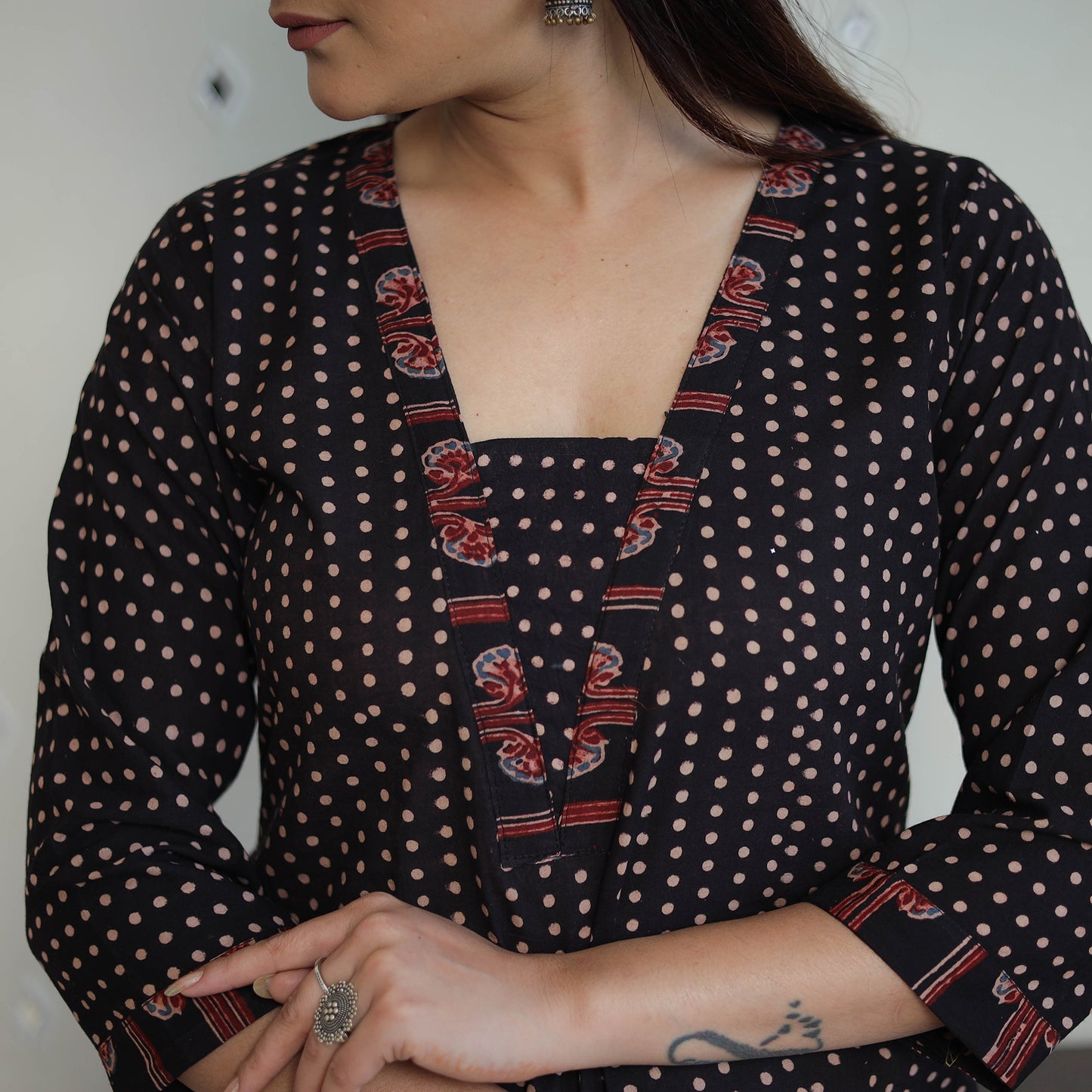 Black - Block Printed Cotton Straight Ajrakh Kurta 31