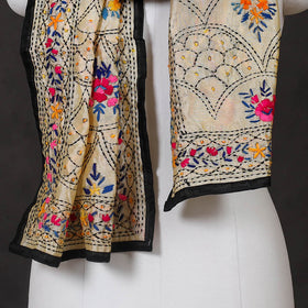 Black - ranihati chanderi silk hand embroidered stole 35