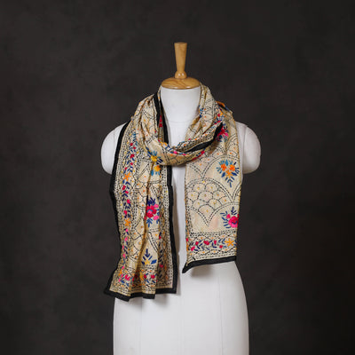 Black - ranihati chanderi silk hand embroidered stole 35