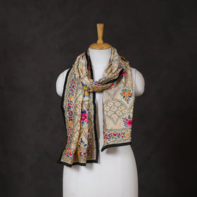 Black - ranihati chanderi silk hand embroidered stole 35