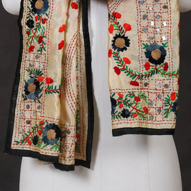 Black - ranihati chanderi silk hand embroidered stole 36