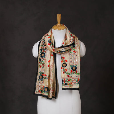 Black - ranihati chanderi silk hand embroidered stole 36