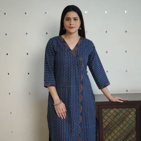 Blue - Block Printed Cotton Straight Ajrakh Kurta 38