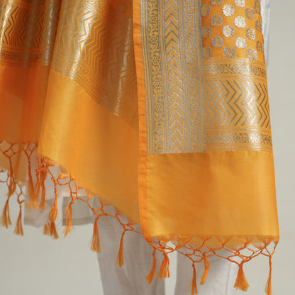 Yellow - Banarasi Semi Silk Zari Jaal Dupatta with Tassels 49