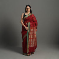 Red - Handloom Cotton Thread Border Kanchipuram Saree 02