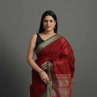 Red - Handloom Cotton Thread Border Kanchipuram Saree 02