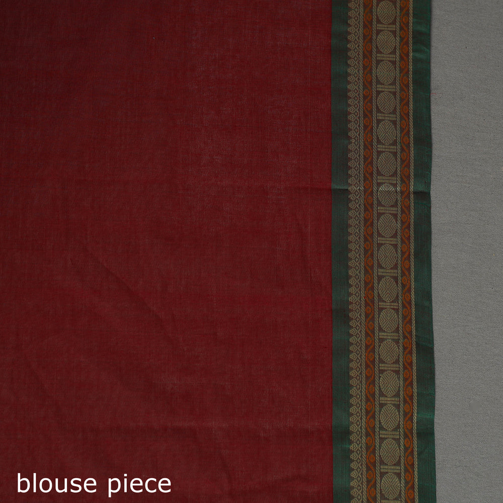 Red - Handloom Cotton Thread Border Kanchipuram Saree 02