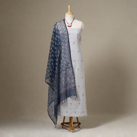 Grey Jamdani Cotton Dress Material with Jewellery Set