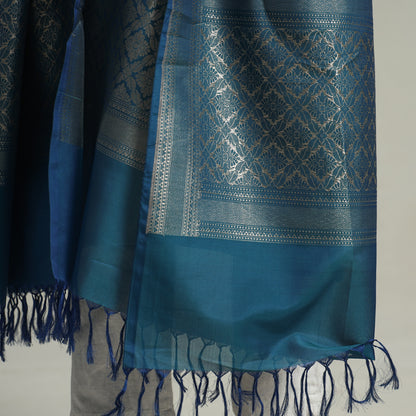 Blue - Banarasi Handloom Katan Silk Zari Buti Dupatta with Tassels 57