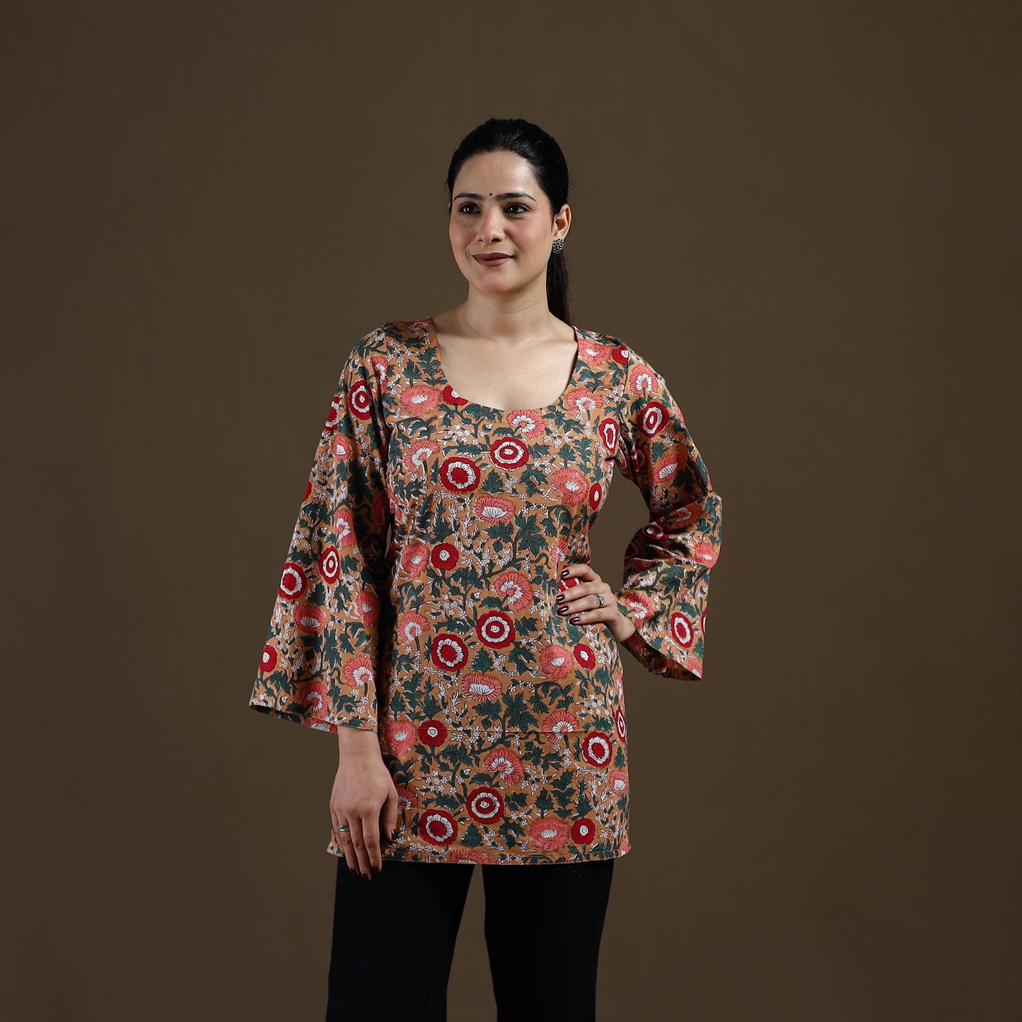 Brown - Sanganeri Hand Block Print Cotton Short Kurta for women 08