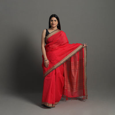 Red - Handloom Cotton Thread Border Kanchipuram Saree 07