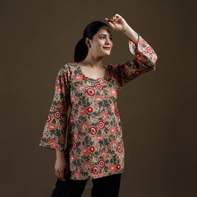 Brown - Sanganeri Hand Block Print Cotton Short Kurta for women 08