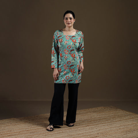 Green - Sanganeri Hand Block Print Cotton Short Kurta for women 11