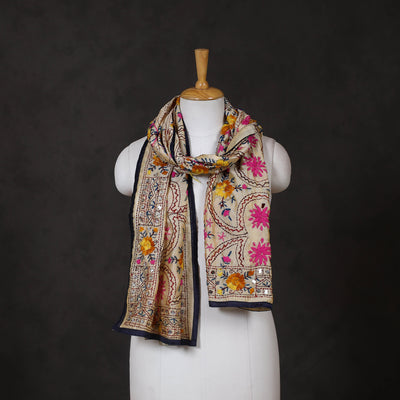 Blue Ranihati Chanderi Silk Hand Embroidered Stole