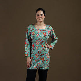 Green - Sanganeri Hand Block Print Cotton Short Kurta for women 11