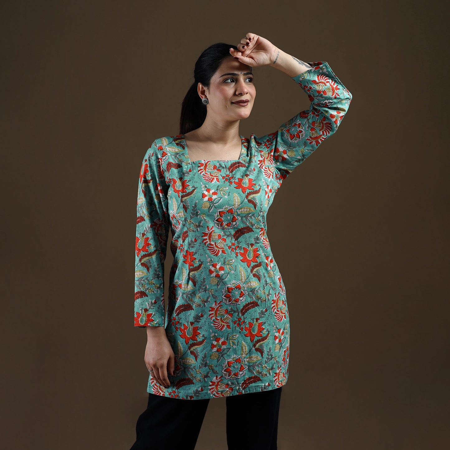 Green - Sanganeri Hand Block Print Cotton Short Kurta for women 11