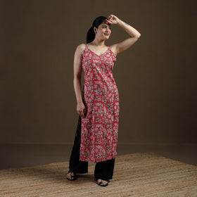 Red - Sanganeri Hand Block Print Pure Mul Cotton Straight Kurta for women 24