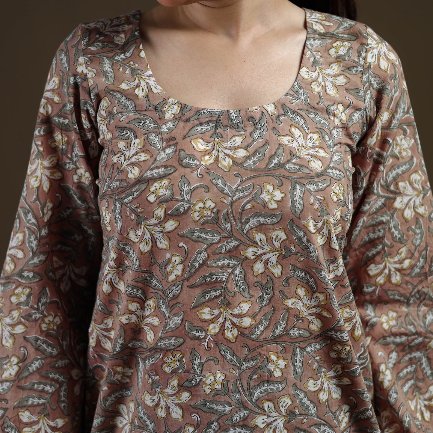 Brown - Sanganeri Hand Block Print Cotton Short Kurta for women 10