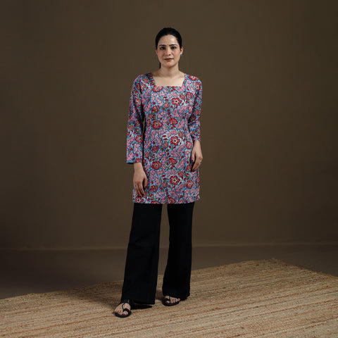 Blue - Sanganeri Hand Block Print Cotton Short Kurta for women 12