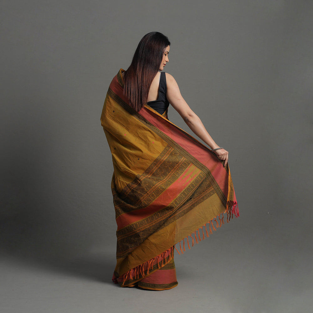 Brown - Handloom Cotton Thread Border Kanchipuram Saree 11