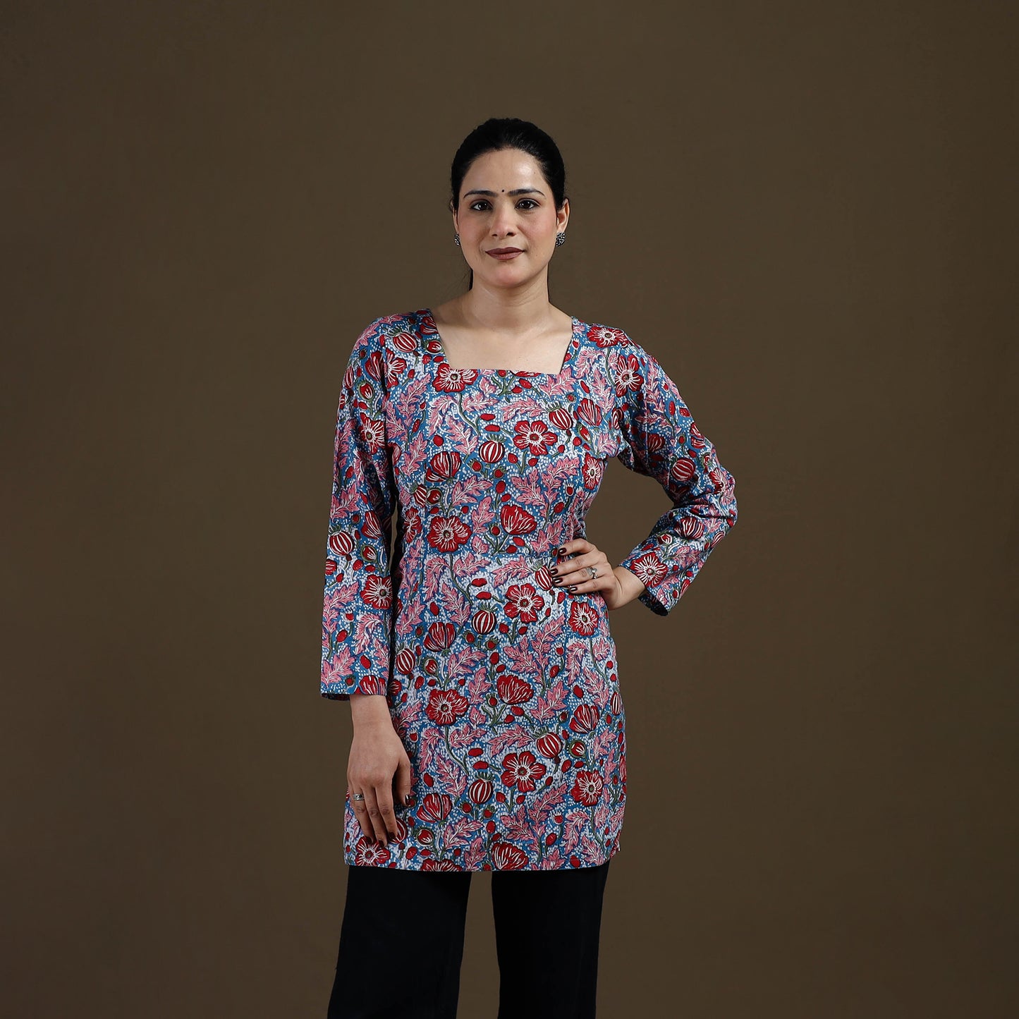 Blue - Sanganeri Hand Block Print Cotton Short Kurta for women 12