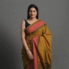 Brown - handloom cotton thread border kanchipuram saree 11