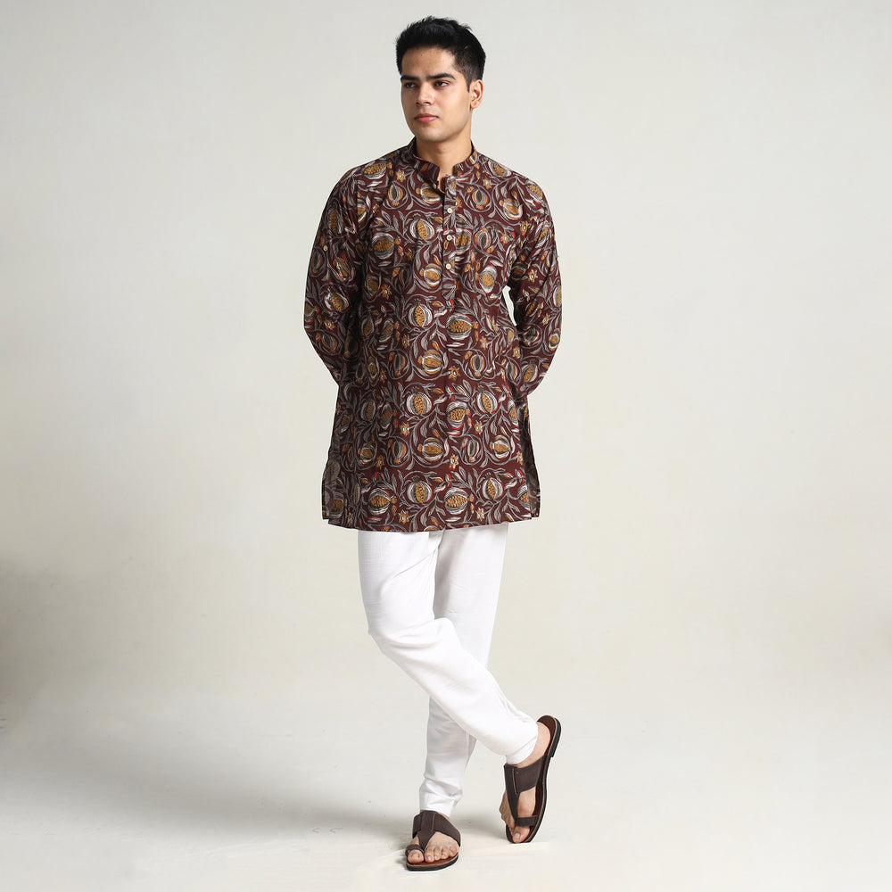 Brown - Bagru Block Printed Cotton Men Short Kurta 07