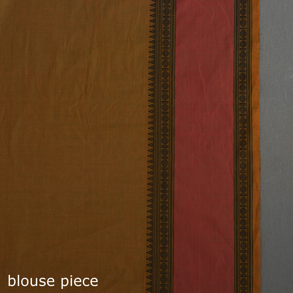 Brown - Handloom Cotton Thread Border Kanchipuram Saree 11