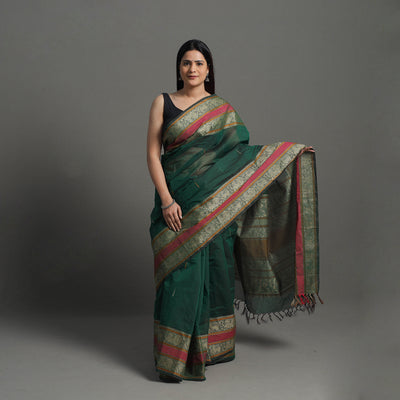 Green - Handloom Cotton Thread Border Kanchipuram Saree 12