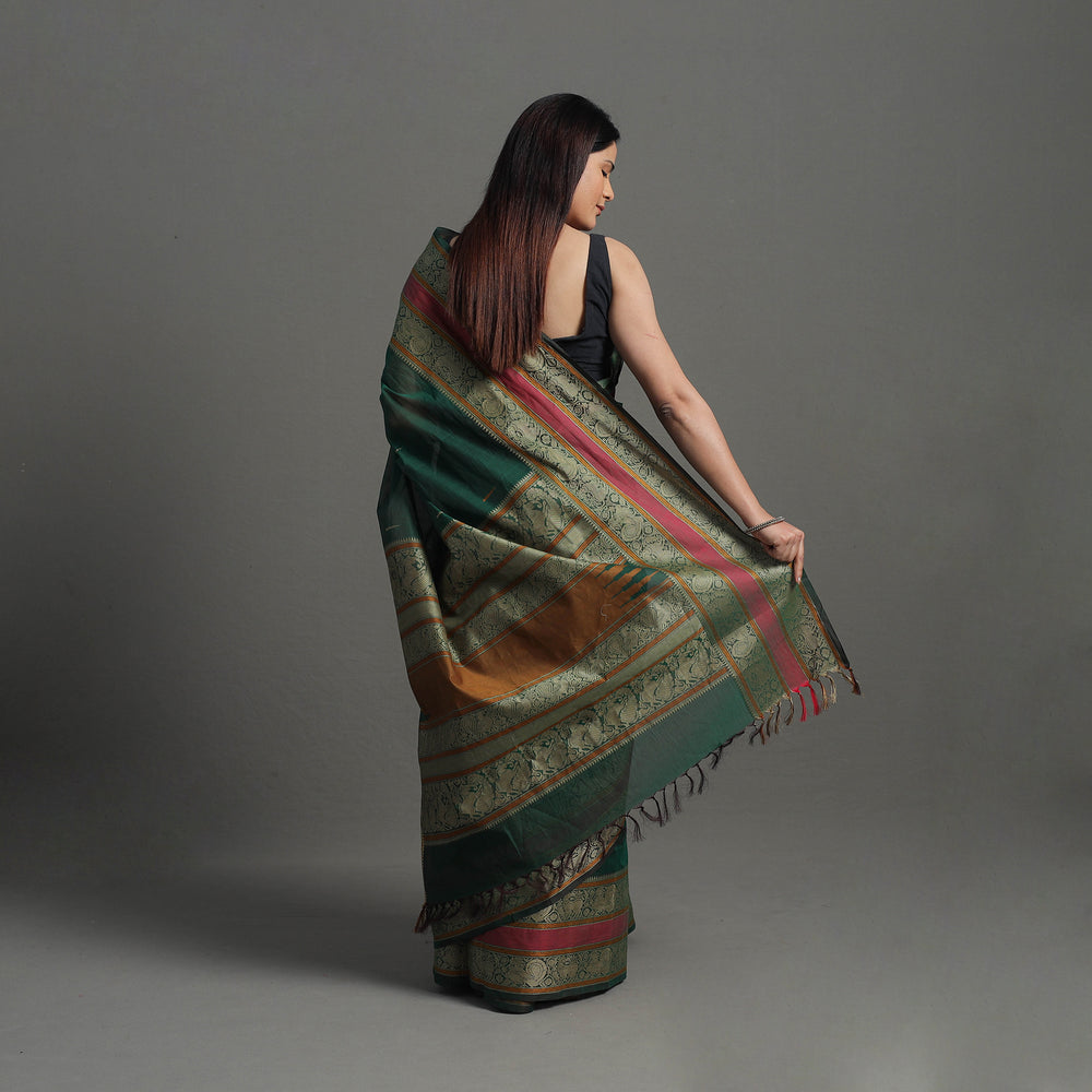 Green - Handloom Cotton Thread Border Kanchipuram Saree 12